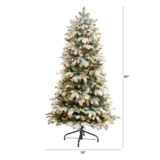 5ft. Pre-Lit Flocked North Carolina Fir Artificial Christmas Tree, Clear Lights {3}