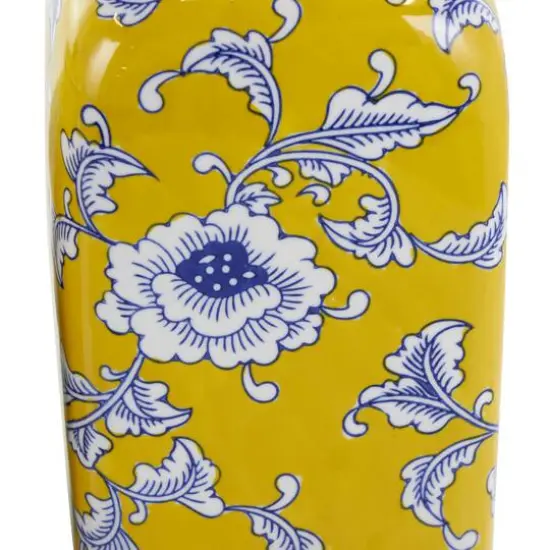 Yellow & Blue Ceramic Floral Decorative Jar Set {7}