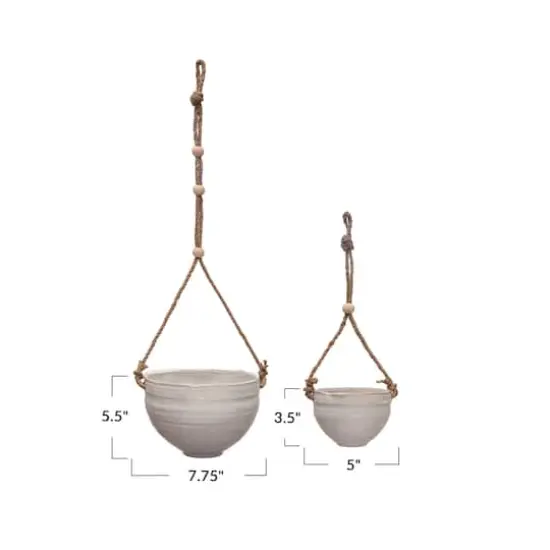 Hello Honey&reg; 7.5" Hanging Stoneware Planter with Wood Beaded Rope {8}