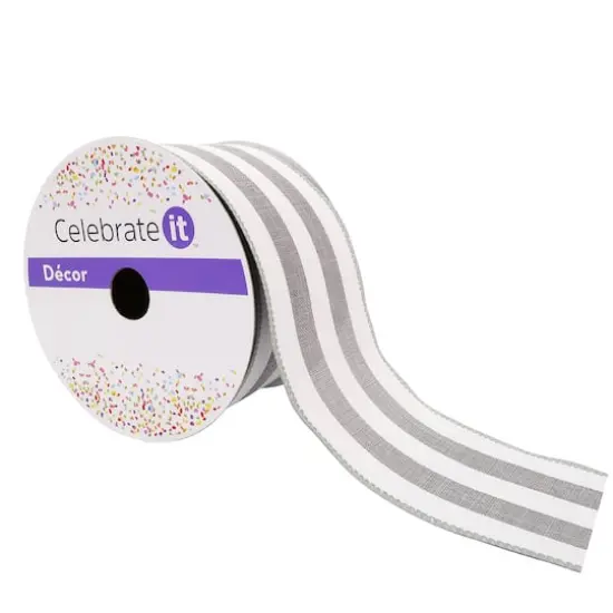 2.5" x 25ft. Faux Linen Wired Thick Striped Ribbon by Celebrate It&trade; D&eacute;cor {1}