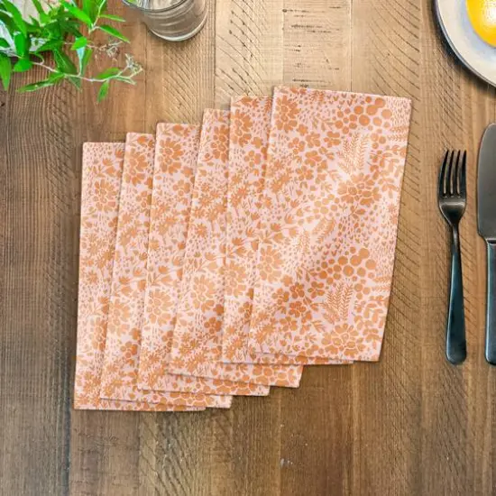 Dainty Floral Cotton Twill Napkin Orange {4}