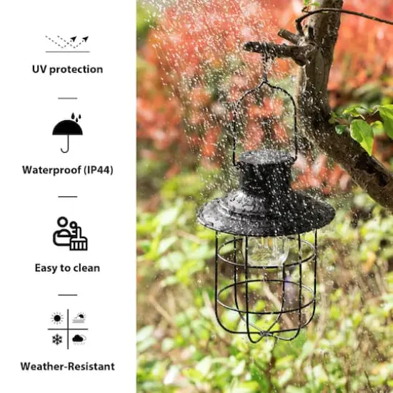 Glitzhome® 9.75" Black Metal Wire Solar Powered Hanging Lantern, 2ct. {6}