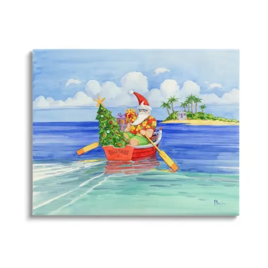 Stupell Industries Santa's Delivery Tropical Christmas Boat Canvas Wall Art {1}