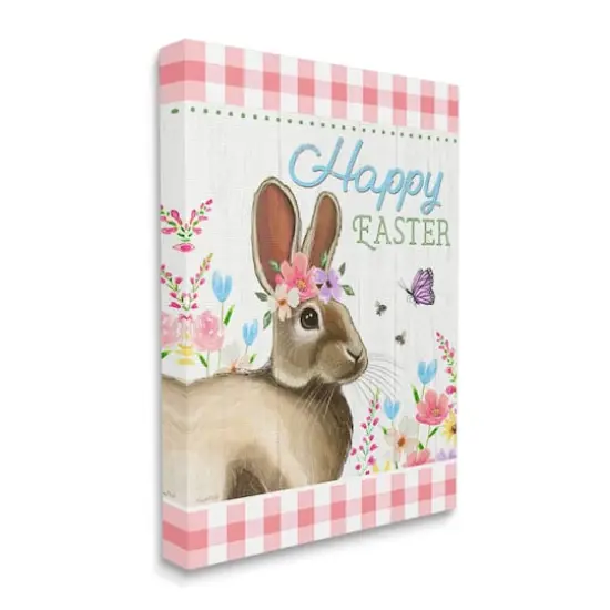 Stupell Industries Happy Easter Floral Gingham Rabbit Canvas Wall Art {4}
