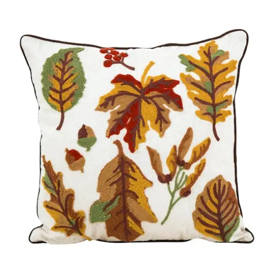 Glitzhome&reg; Embroidered Fall Leaves Pillow {12}