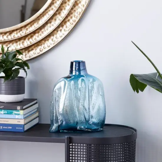 12" Blue Modern Style Glass Bottle Vase {7}