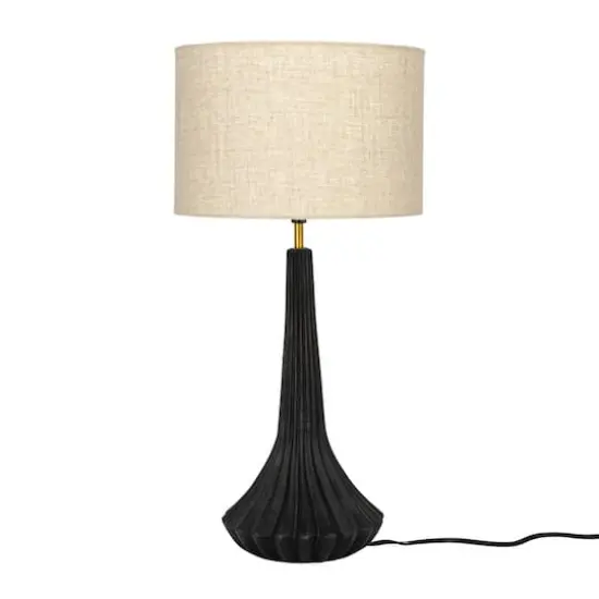 Hello Honey® 24" Black & Natural Mango Wood Pleated Table Lamp with Linen Shade {10}