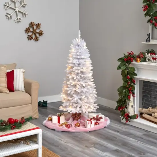 5ft. Pre-Lit White Artificial Christmas Tree, Warm White LED Lights {3}