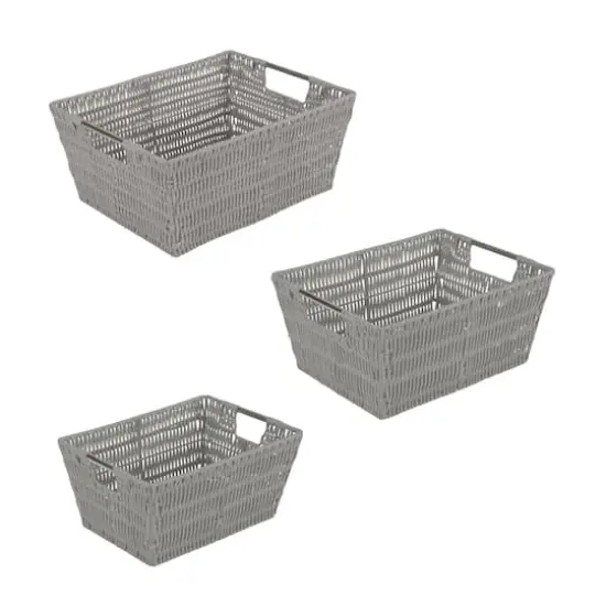 Simplify 3-Piece Rattan Tote Basket Set Gray {1}