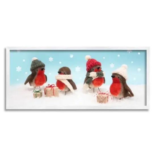 Stupell Industries Birds & Christmas Gifts Snowflakes Framed Giclee Art White {1}