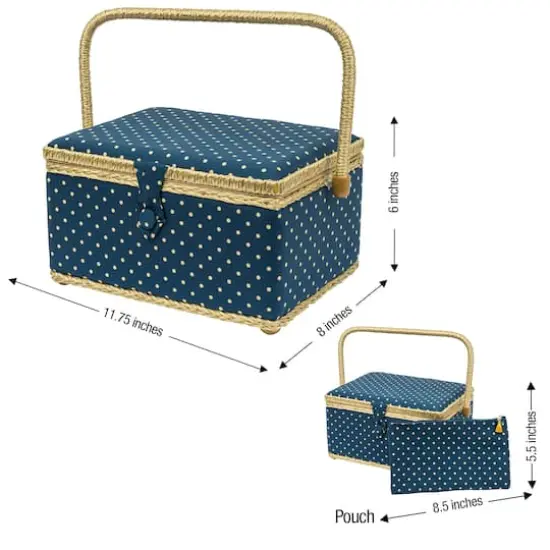 SINGER&reg; Large Blue Polka Dot Print Sewing Basket with Matching Zipper Pouch {6}