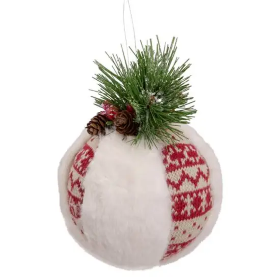 8" Faux Fur and Nordic Print Christmas Ball Ornament {9}