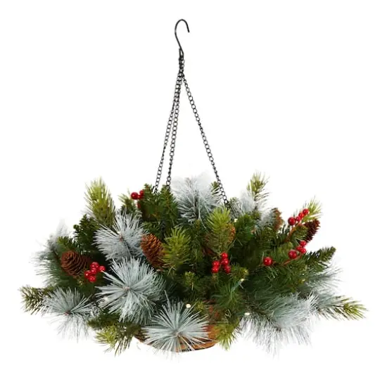 2ft. LED Pine & Berries Artificial Christmas Hanging Basket {1}