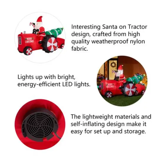 Glitzhome&reg; 11ft. Lighted Inflatable Santa on Tractor D&eacute;cor {6}