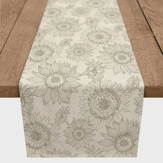 Large Sunflower Head Cotton Twill Runner Gray {1}