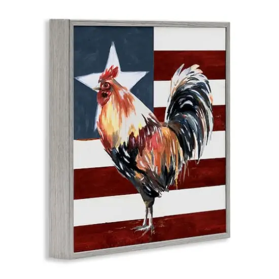 Stupell Industries Americana Rooster Single Star United States Flag Framed Giclee Art Gray {4}