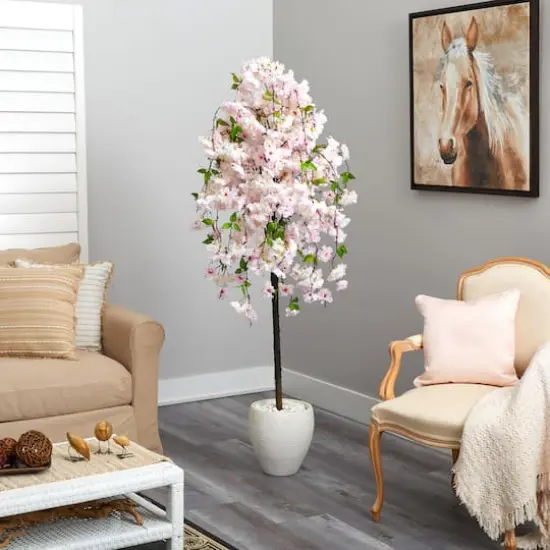 6ft. Cherry Blossom Artificial Tree in White Planter {5}
