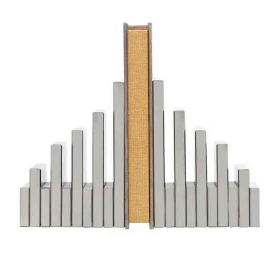 6" Silver Crystal Geometric Pyramid Bookends Set {5}