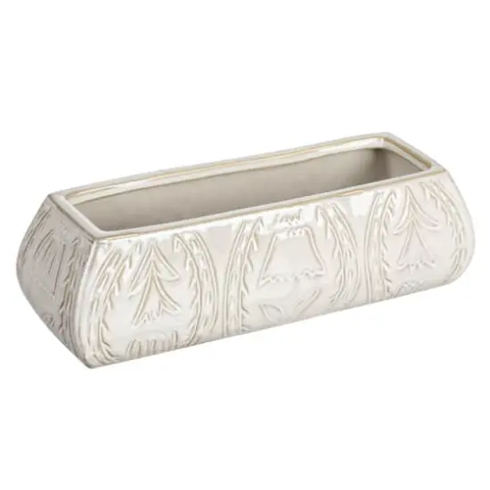 Hello Honey® 10" White Stoneware Planter with Etched Flower Design {1}