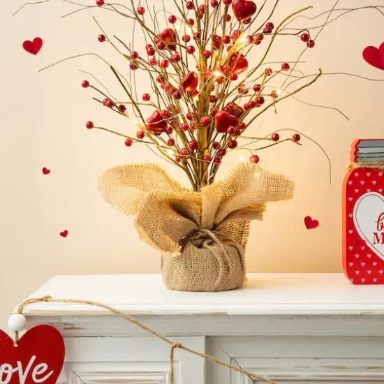 Glitzhome&reg; 18" Lighted Valentine's Berry Heart Table Tree {7}