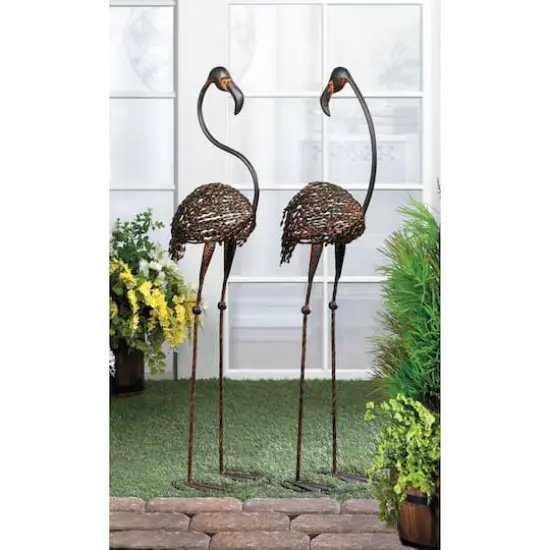 42" Wild Flamingo Garden Art Duo {3}