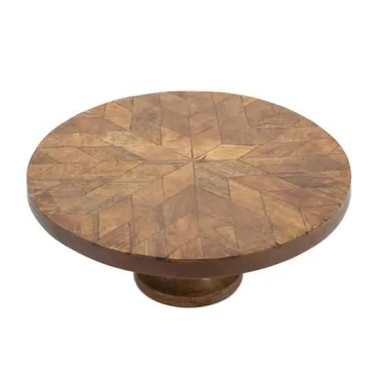 Brown 10.5" Mango Wood Pedestal Tray {3}