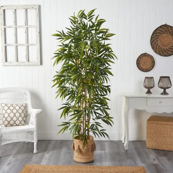 75" Bamboo Artificial Tree in Handmade Natural Jute Planter with Tassels {4}
