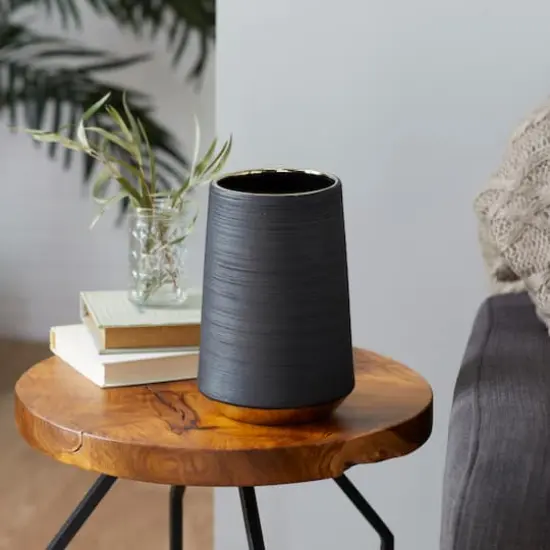 CosmoLiving by Cosmopolitan Set of 2 Black Porcelain Glam Vase, 5" x 8" {10}