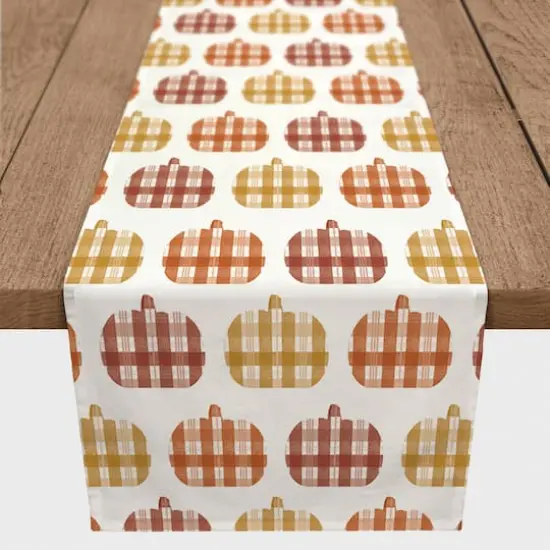 90" Plaid Pumpkins Poly Twill Table Runner {1}