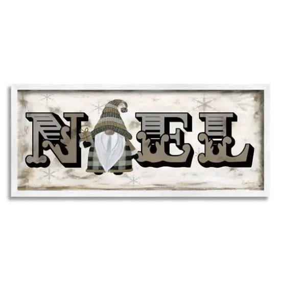 Stupell Industries Vintage Gnome Noel Phrase Framed Giclee Art White {1}
