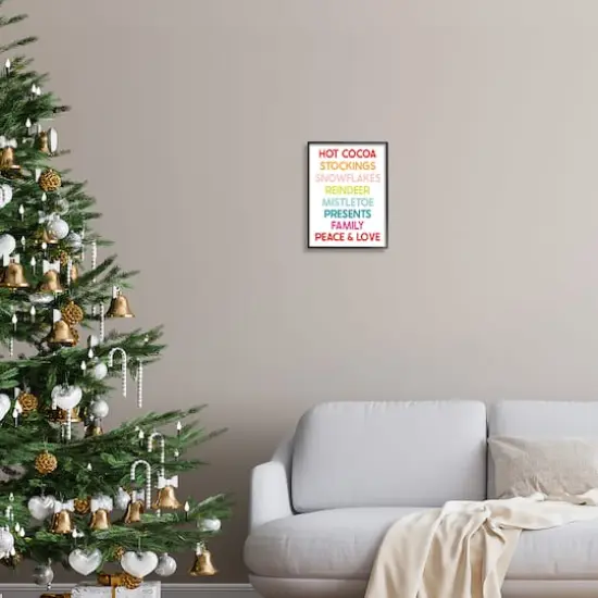 Stupell Industries Peace & Love Rainbow Christmas List Framed Giclee Art Black {3}