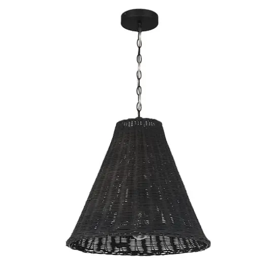 Hello Honey&reg; Rattan Taper Pendant Light Black {3}