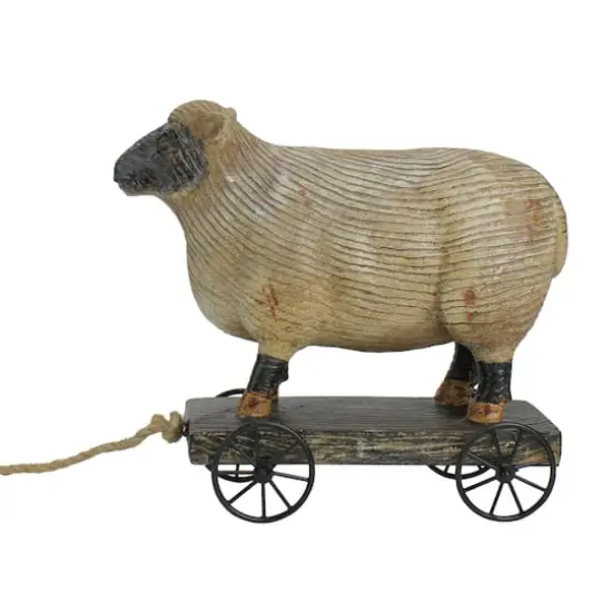 10" Sheep on Cart Outdoor Garden Statue {1}