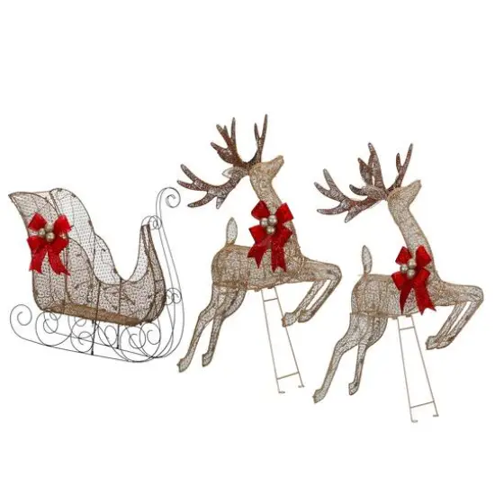 Champagne Reindeer and Sleigh with Clear Lights Decoration {6}