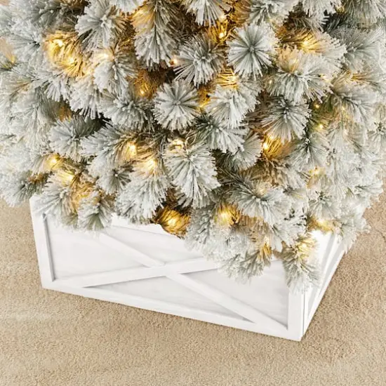 Glitzhome&reg; Washed White Wood Tree Collar {6}