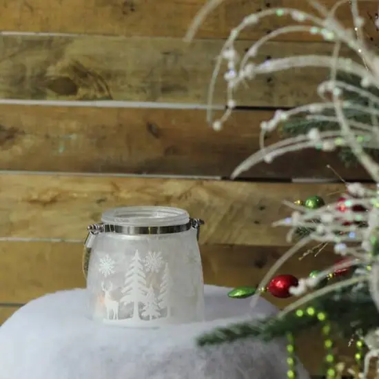 5.5" Silver & Winter Scene Christmas Pillar Candle Lantern {10}