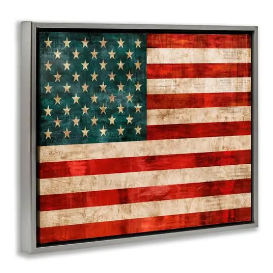 Stupell Industries US American Flag Rustic Pattern Floater Framed Art Gray {4}