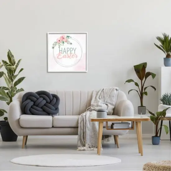 Stupell Industries Happy Easter Round Floral Border Pastel Pink Design Framed Giclee Art White {3}