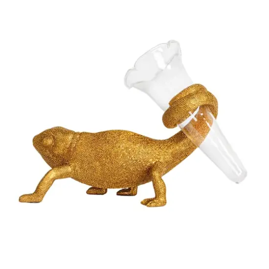 Hello Honey&reg; 7.5" Long Gold Chameleon with Glass Vase {8}