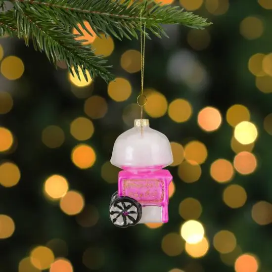 3.5" Pink, White & Gold Cotton Candy Machine Glass Christmas Ornament {7}