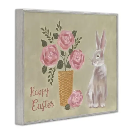 Stupell Industries Happy Easter Bunny Rose Bouquet Framed Giclee Art Gray {4}