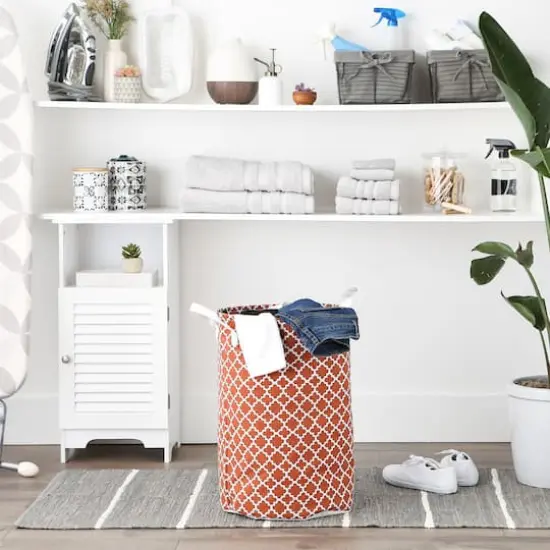 DII&reg; Round Lattice PE-Coated Cotton Polyester Laundry Hamper Cinnamon {4}