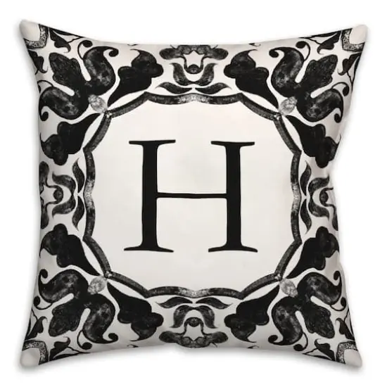 Black & White Monogram Indoor/Outdoor Pillow H {1}