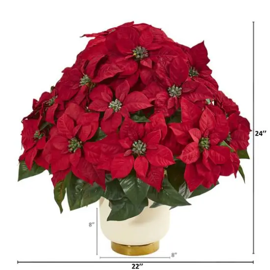 24" Poinsettia Artificial Arrangement in White Bowl {3}