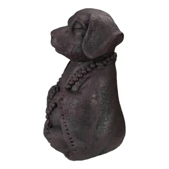 17" Dark Gray Meditating Buddha Dog Outdoor Garden Statue {4}
