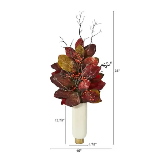 3ft. Autumn Magnolia Leaf & Berries in White Planter {3}