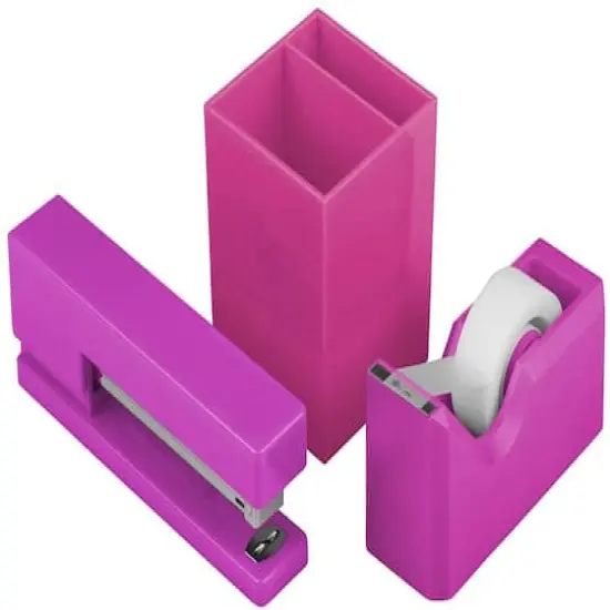 JAM Paper Stapler, Tape Dispenser & Pen Holder Trio Kit Fuchsia {1}