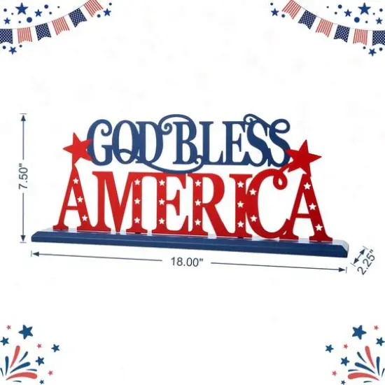 Glitzhome&reg; 18" Wide God Bless America Tabletop D&eacute;cor {3}