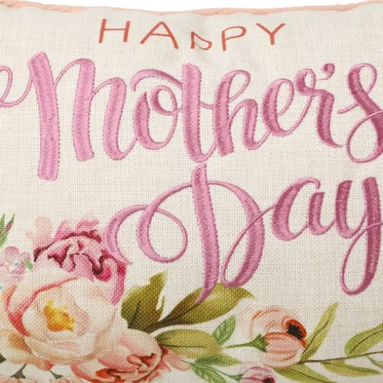 Glitzhome&reg; 18" Faux Burlap Happy Mother's Day Floral Pillow {7}
