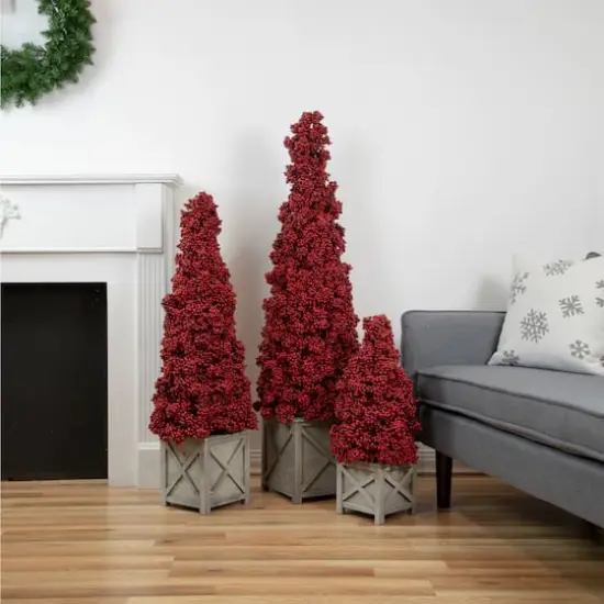 4ft. Red Berry Cone Potted Christmas Topiary {3}